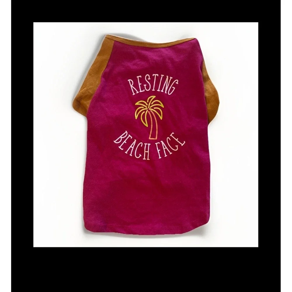 Resting Beach Face Pet T-Shirt Magenta Mustard Yellow Raglan Dog Shirt Size XL